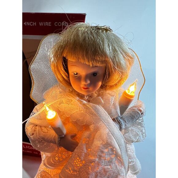 Vintage Lighted Angel Christmas Tree Topper Works Porcelain Face in Original Box - Picture 4 of 16